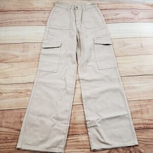 SheIn Pants Womens Small Brown Cargo Regular Wide Leg Pockets Utility‎ 27x31 A1